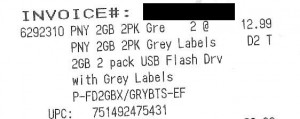 Frys Receipt for Flash USB